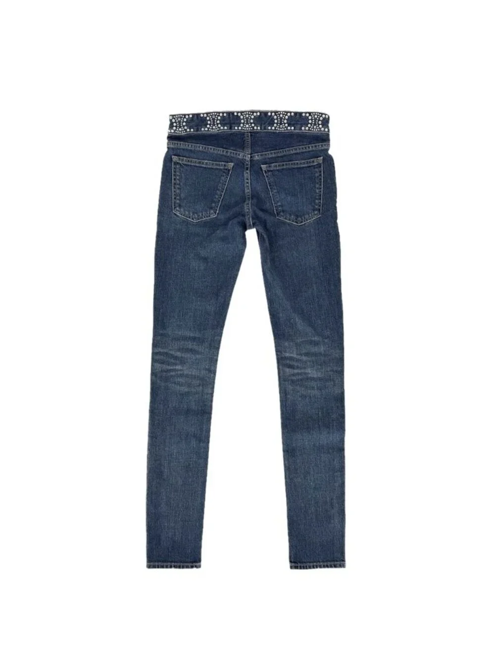 Celine Denim Pants Triomphe Skinny Jeans 24 Indigo Silver Cotton Polyurethane